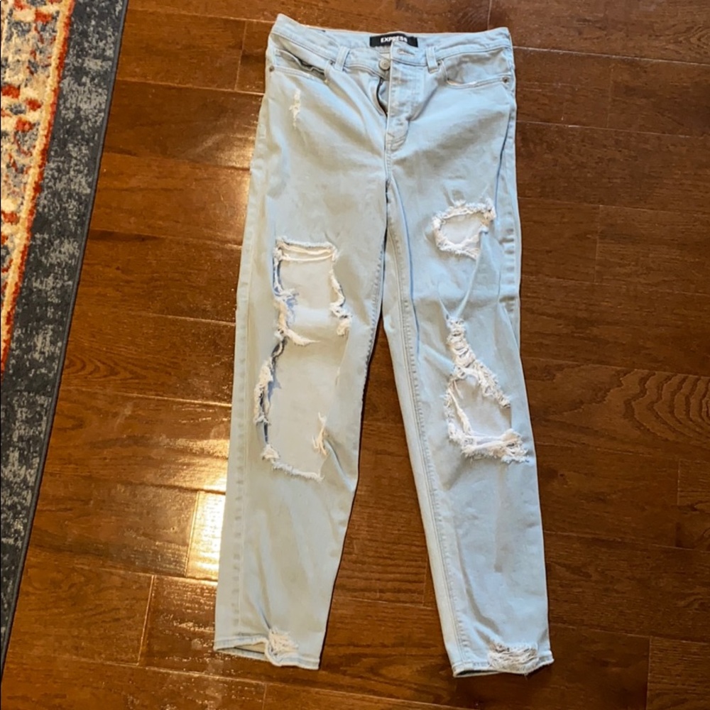 Light wash ripped girlfriend jeans